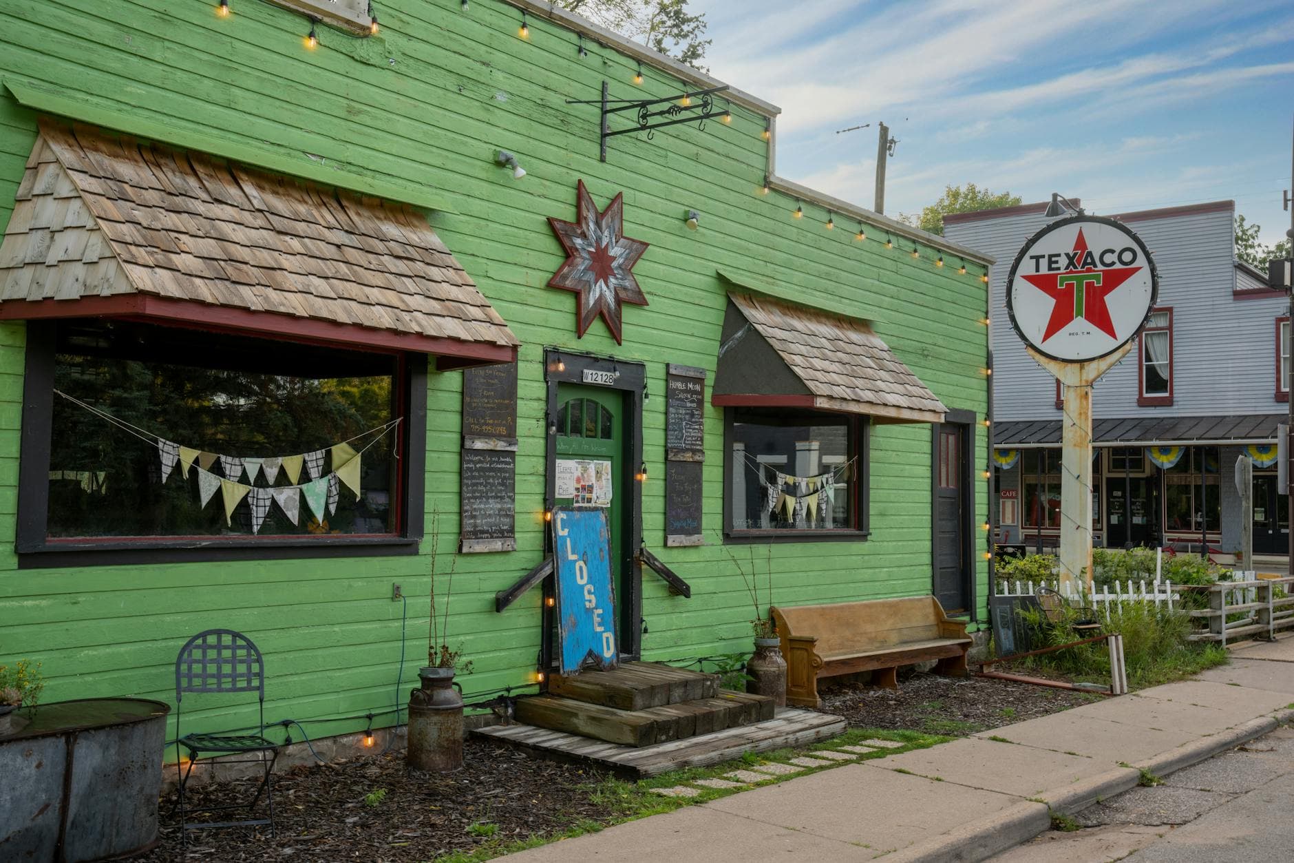 Charming closed diner with a vintage Texaco sign in the small town of Stockholm, Wisconsin.